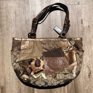 COACH BROWN LEATHER/SUEDE PATCHWORK BAG